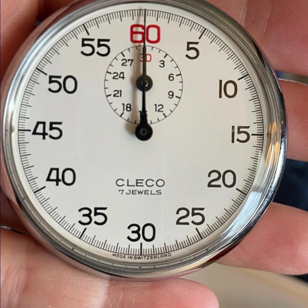 VTG Cleco Silver Stopwatch by Clebar Watch Co New York in original box.